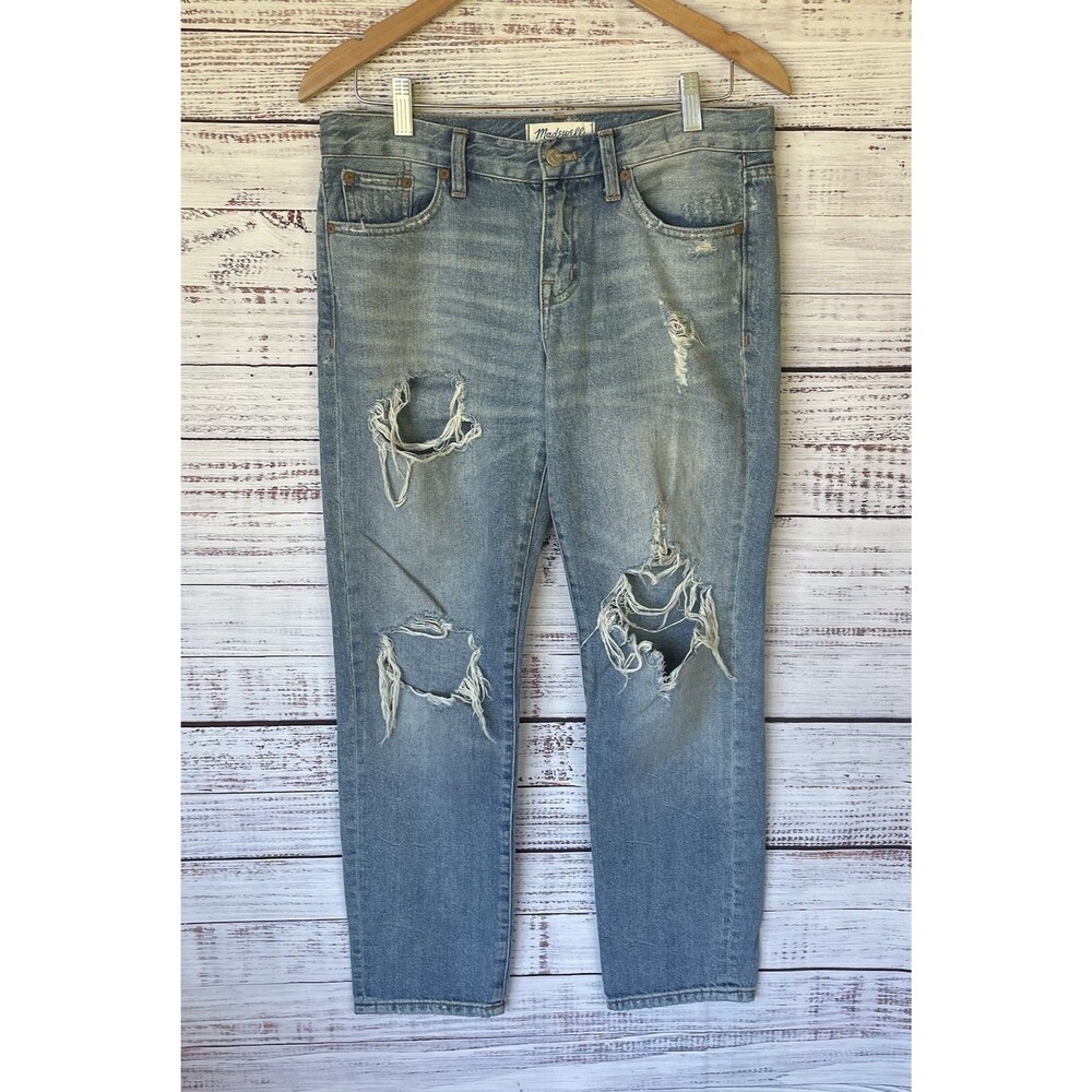 Madewell Women's 25 Distressed Mid-Rise Jeans Light Wash Straight Leg